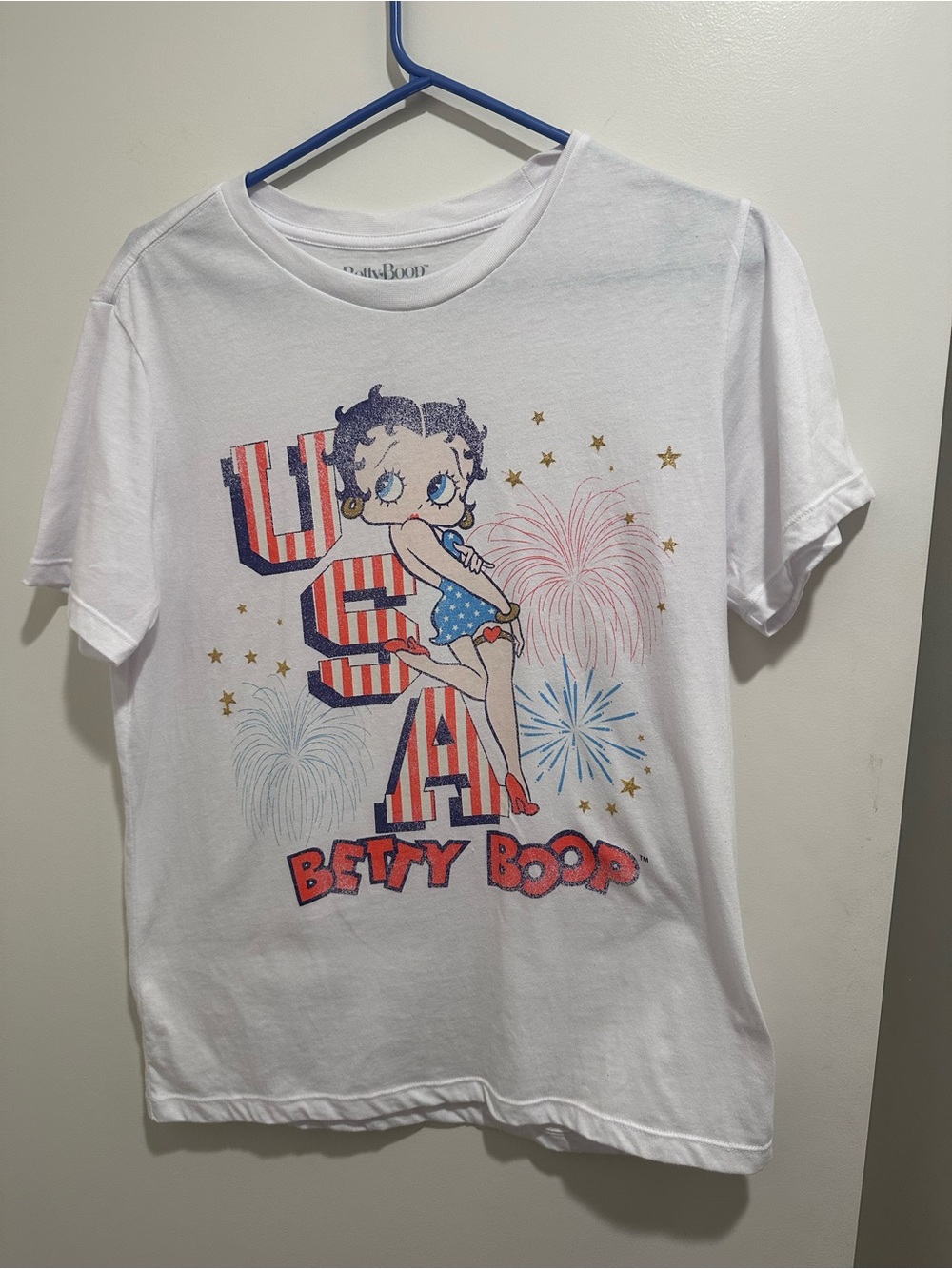 Betty Boop White Tee with Red & Blue Patriotic Graphic - Picture 2 of 6